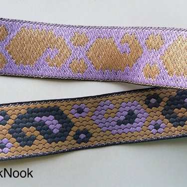 Grey, Blue And Purple Trim With Floral And Paisley Embroidery, Approx. 32mm Wide - 200317L372